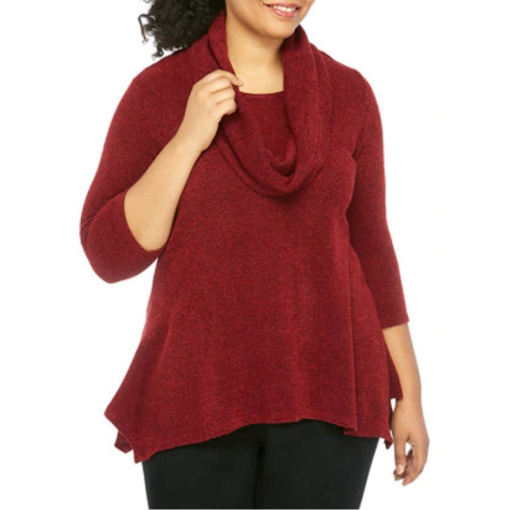 New Directions Plus Size Hacci Knit Cowl Neck Top